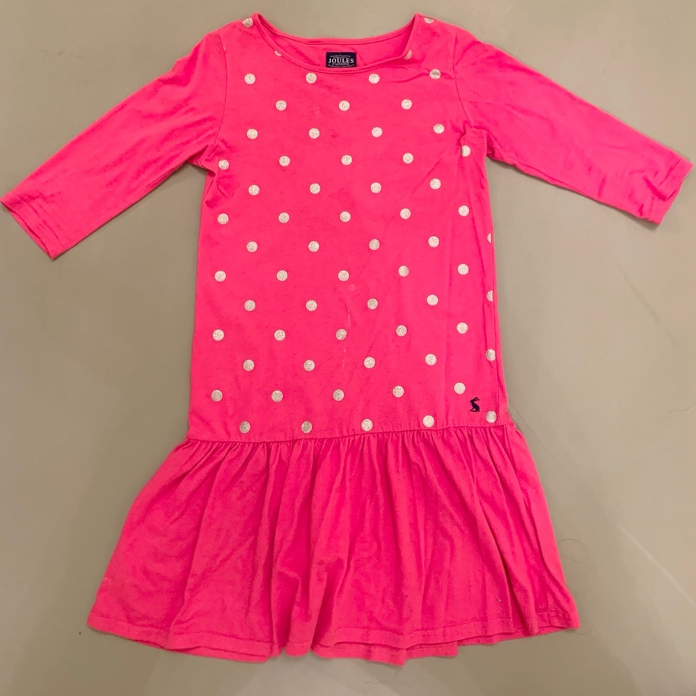Joules Pink and Silver Polka Dot Dress Girls 11/12